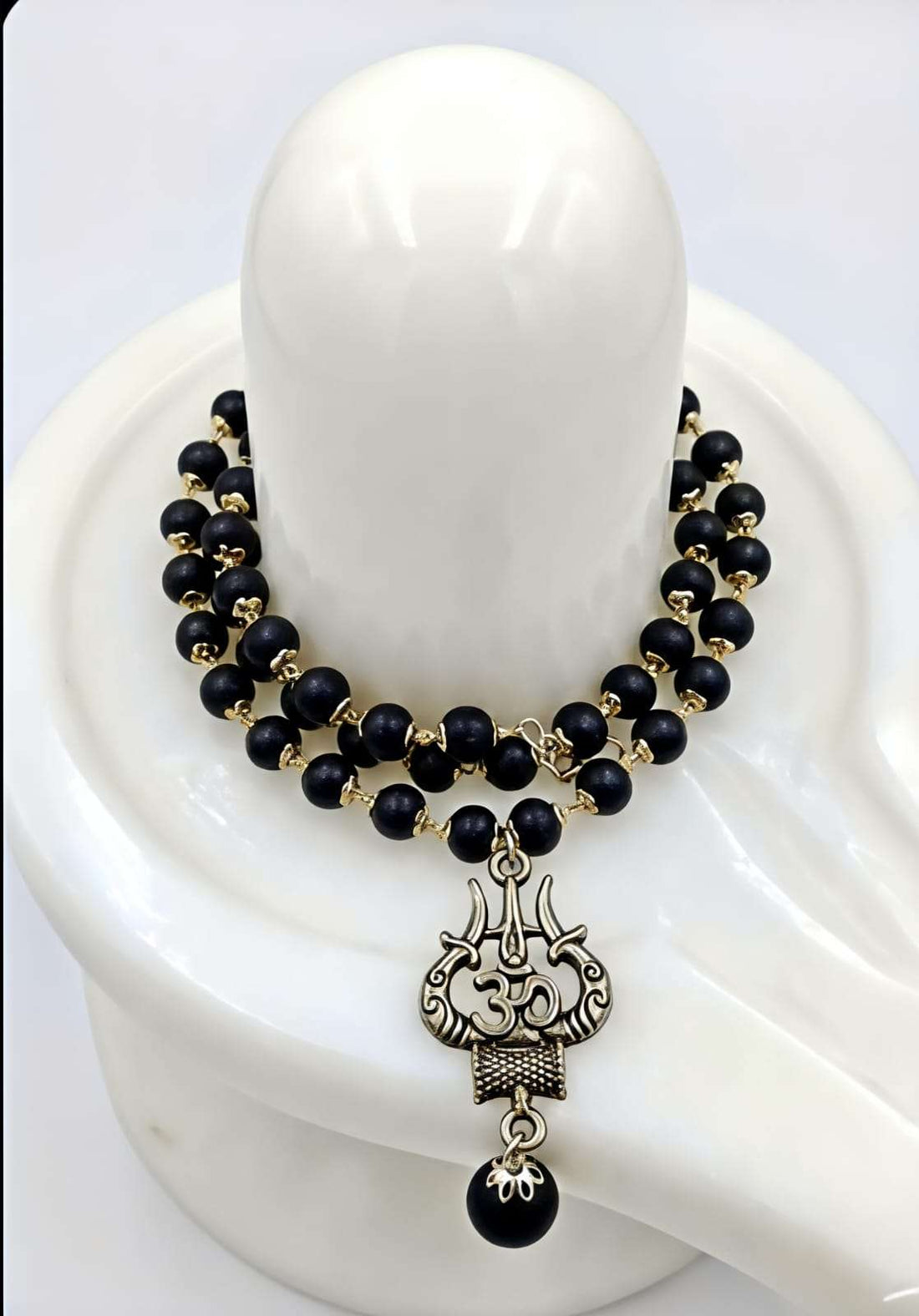 🔱 Karungali Mala with Trishul Locket — Black Ebony