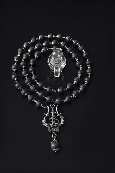 🔱 Karungali Mala with Trishul Locket — Black Ebony