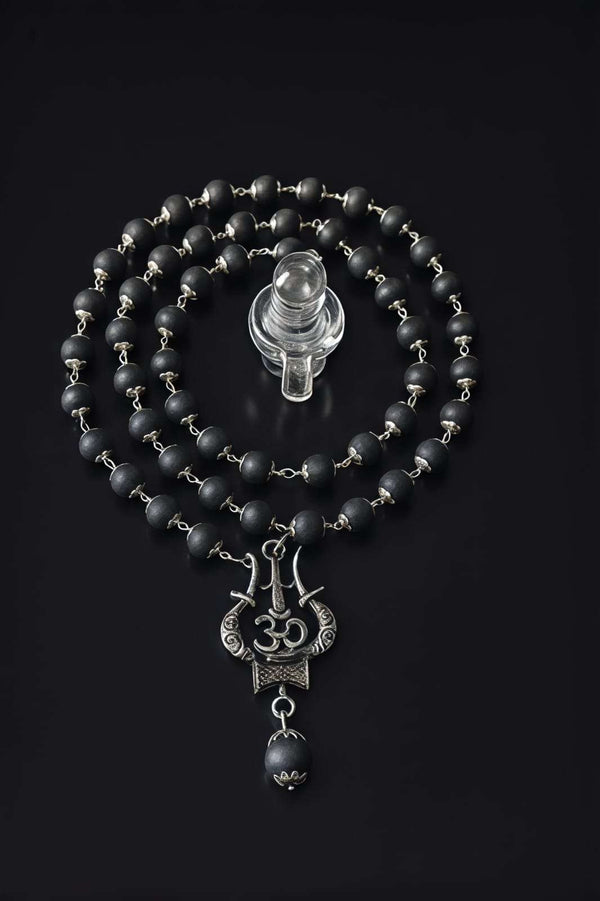 🔱 Karungali Mala with Trishul Locket — Black Ebony