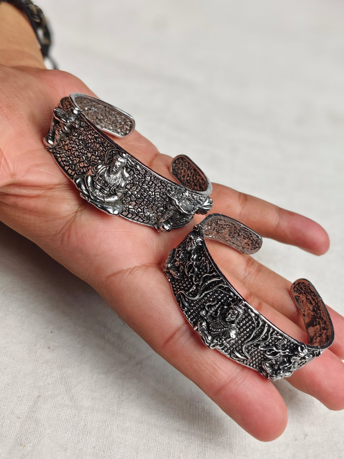 Divine Warriors Kada Set – Shiva & Hanuman Brass Bracelets