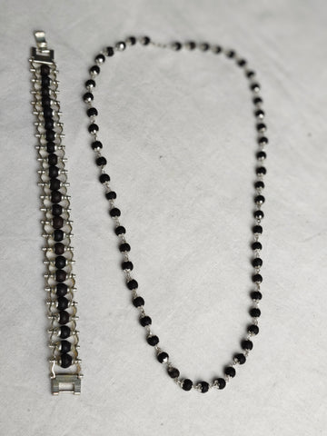 Karungali Shield Set – Mala & Bracelet Combo (Ebony Wood with Silver Finish)