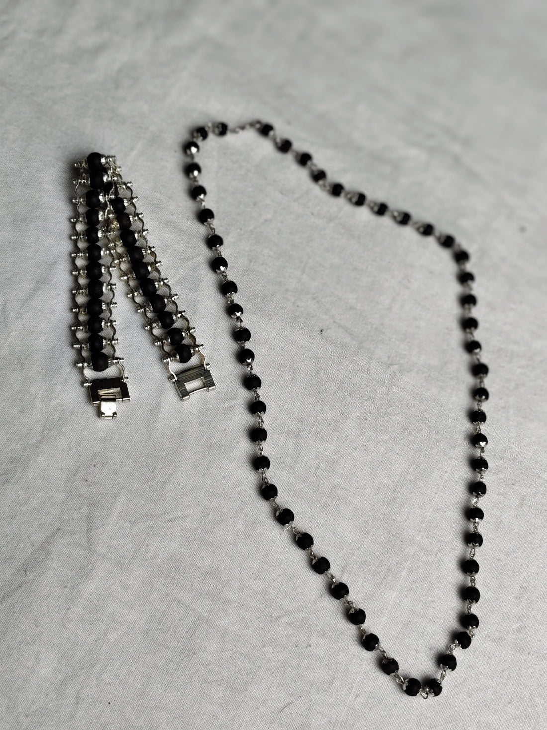 Karungali Shield Set – Mala & Bracelet Combo (Ebony Wood with Silver Finish)