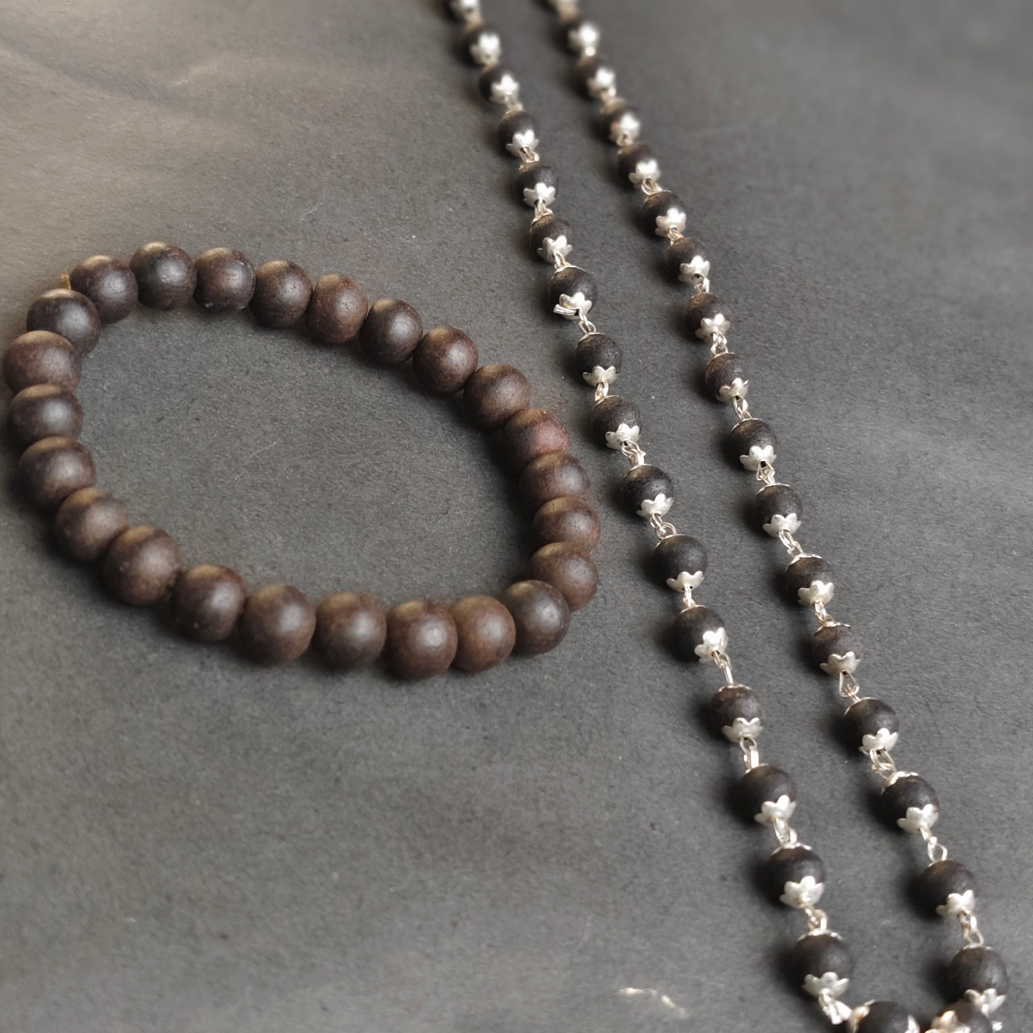 Karungali Twin Blessings – Ebony Mala Combo (Karungali Malai Black Ebony Mala + Divine Ebony Wood Karungali )