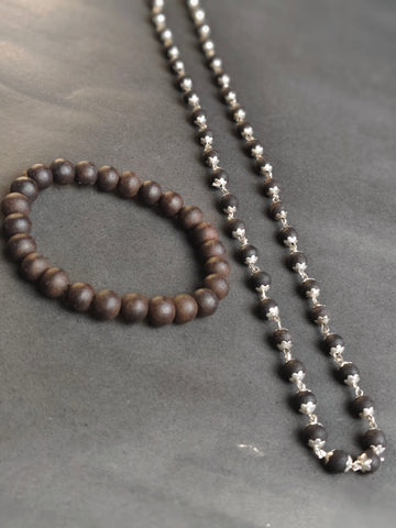 Karungali Twin Blessings – Ebony Mala Combo (Karungali Malai Black Ebony Mala + Divine Ebony Wood Karungali )