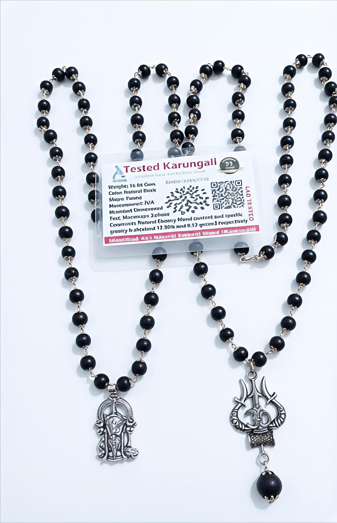 Karungali Mala Combo — Murugan  &  Trishul Locket | Black Ebony Beads