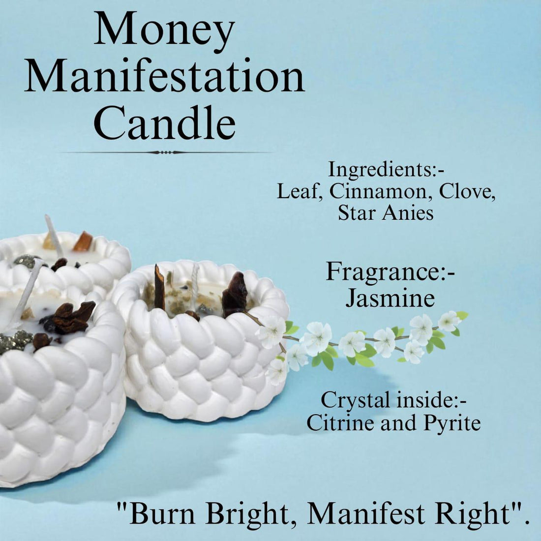 Money Manifestation Candle – Infused with Crystals, Herbs & Positive Energy