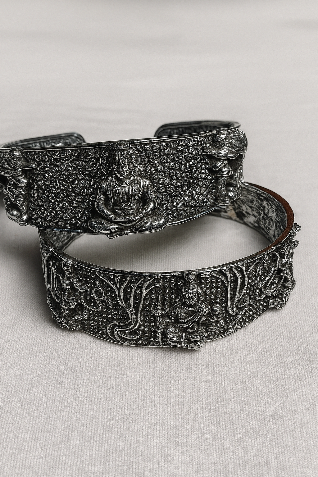 Divine Warriors Kada Set – Shiva & Hanuman Brass Bracelets