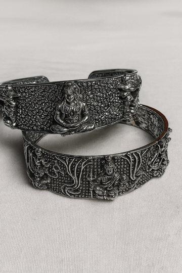 Divine Warriors Kada Set – Shiva & Hanuman Brass Bracelets