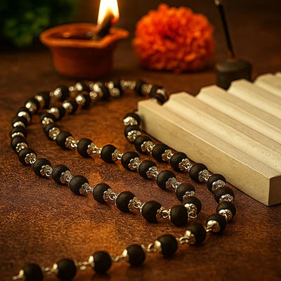Divine Karungali Beads Mala — Silver-Capped Ebony