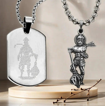 Combo Offer– Hanuman Chalisa Gada + Silver Pendant with Chain Micro-Carved Design